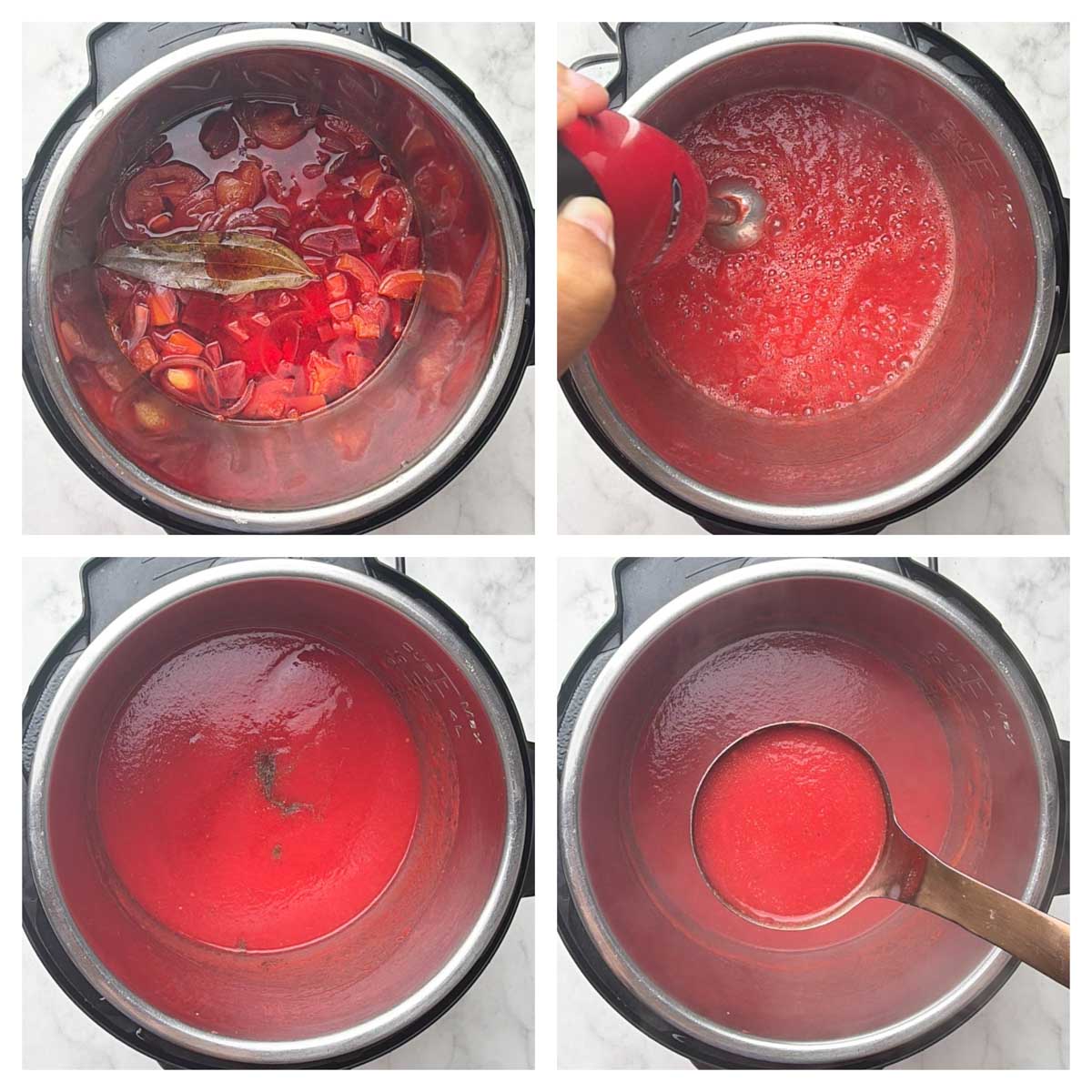 Step to blend the cooked vegetable mixture to a smooth puree and add seasonings and butter collage