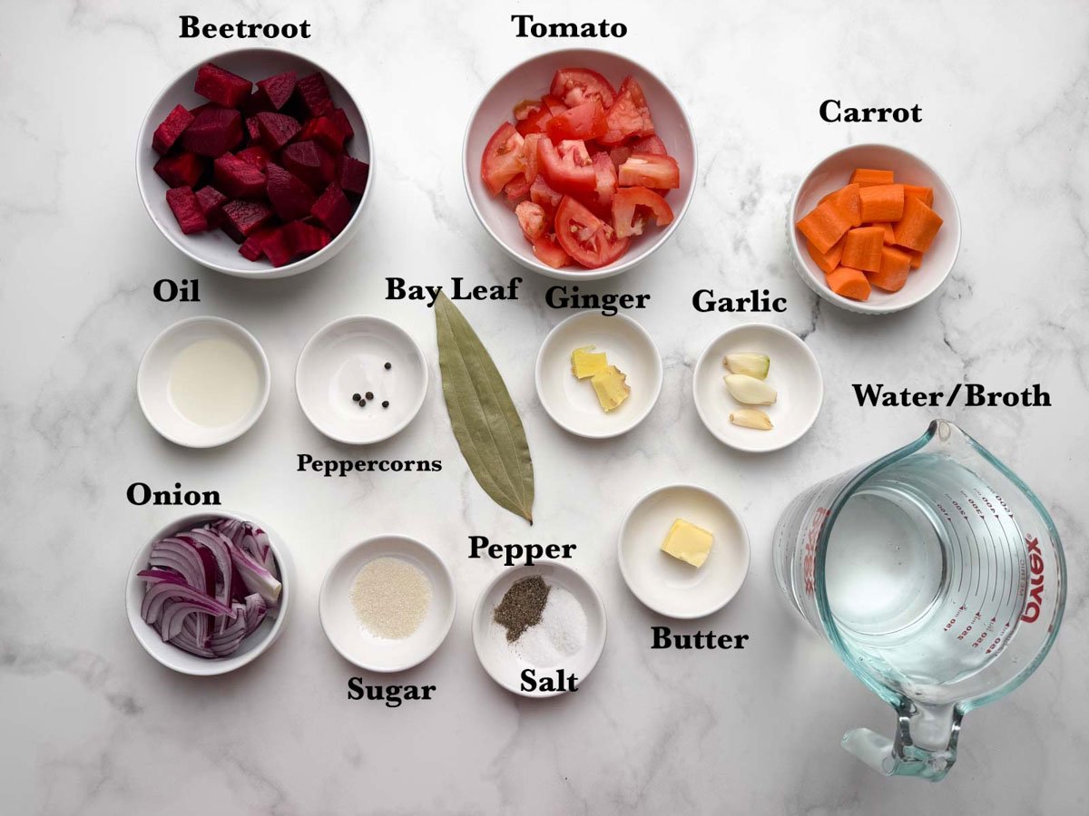 Creamy beetroot tomato soup ingredients