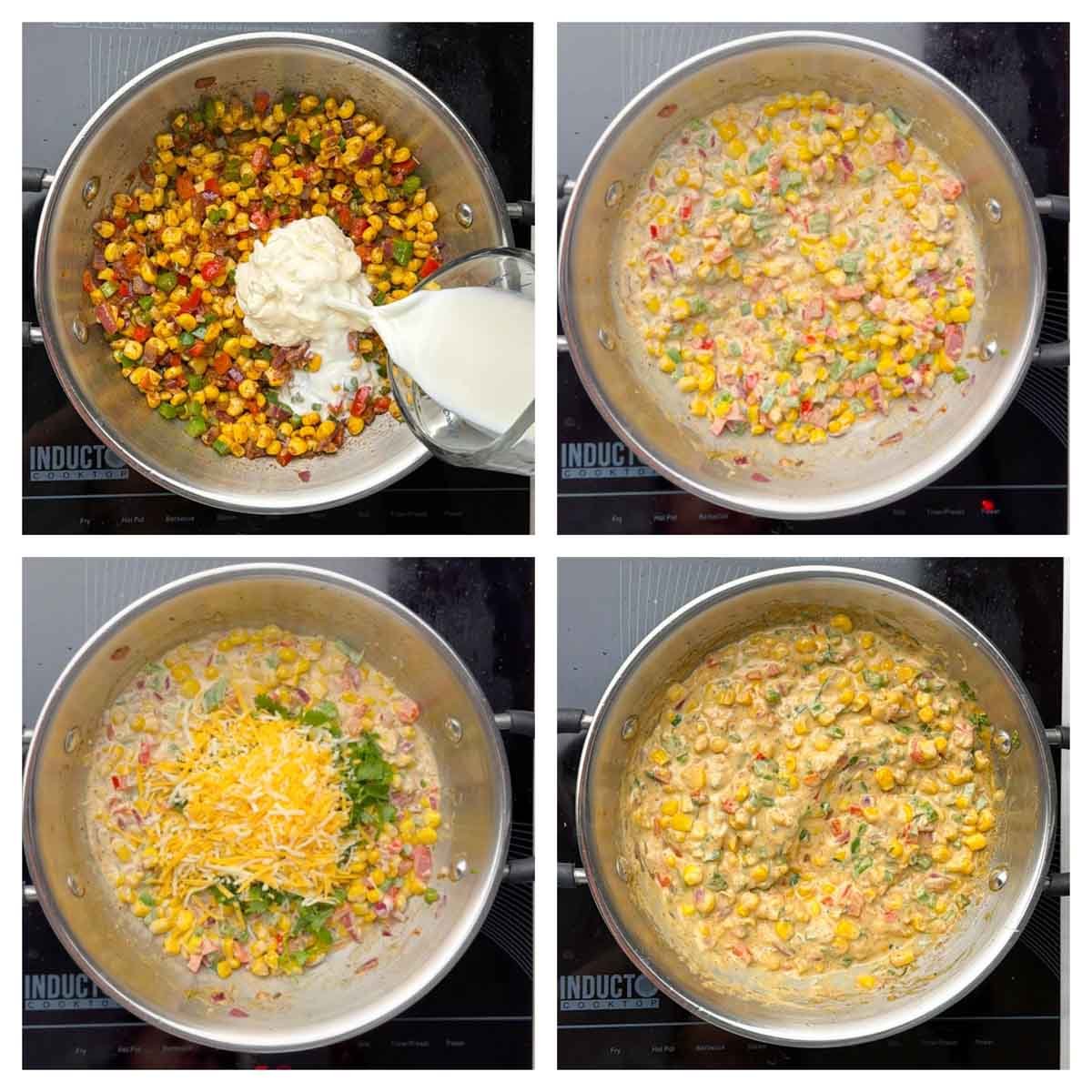 Step to add milk, mayo, cheese and mix well collage