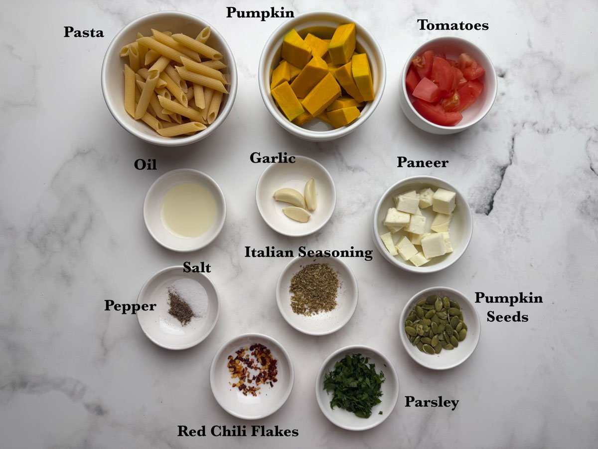 Pumpkin pasta ingredients