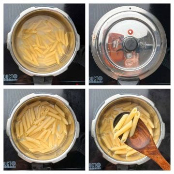 Step to boil the pasta in a pressure cooker collage