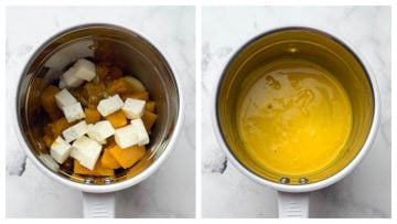 Step to blend the cooked veggies to smooth paste collage.