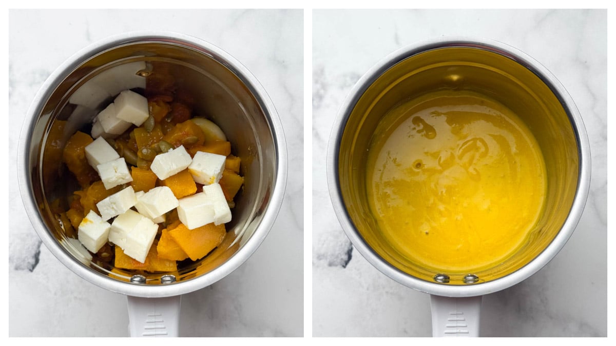 Step to blend the cooked veggies to smooth paste collage.