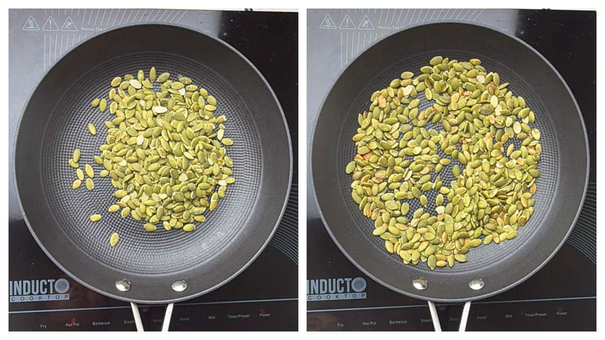 Dry roast the pumpkin on low flame collage