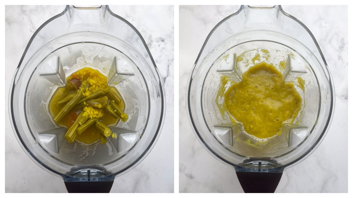 Step to blend the soup ingredients in Vitamix collage.