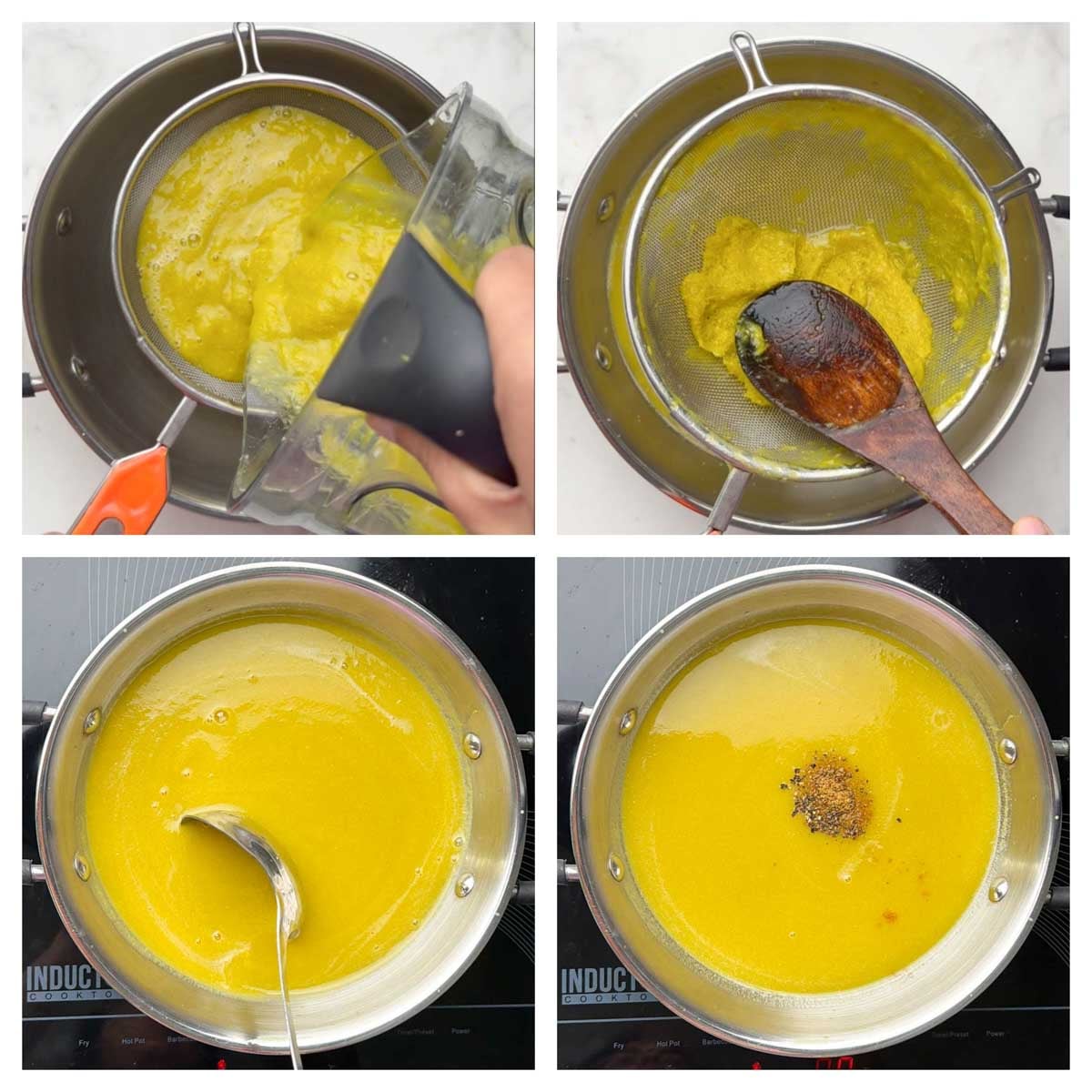 Step to strain the pulp and add spices collage