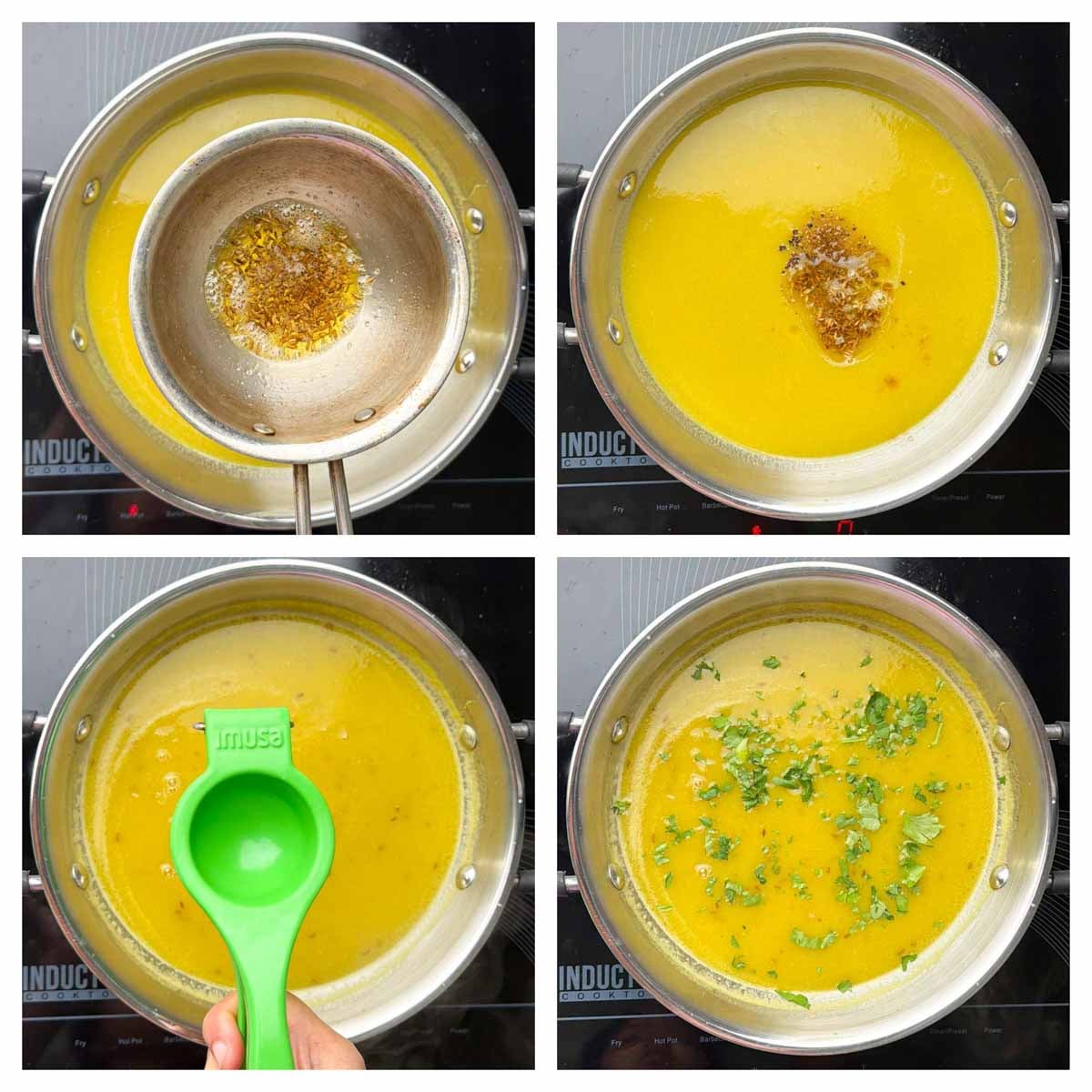 Step to add the ghee jeera tempering and lemon juice collage