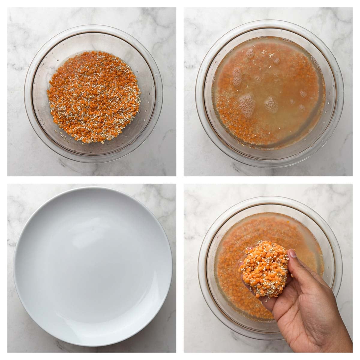 Step to soak the lentils and quinoa for 30 minutes collage