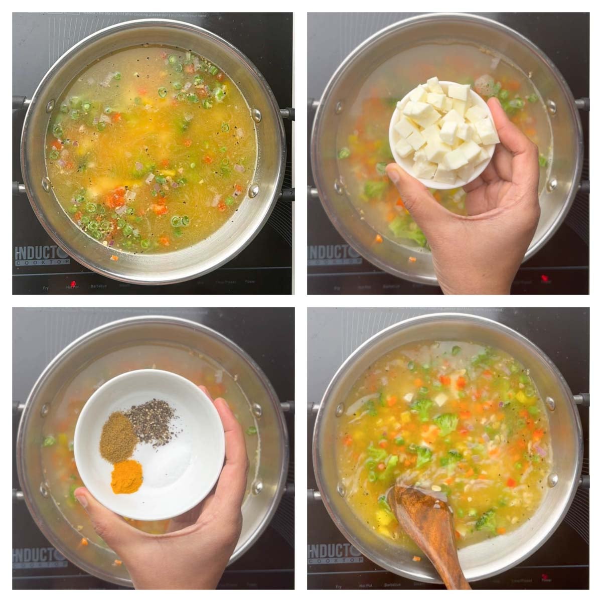 Step to boil the water and paneer collage
