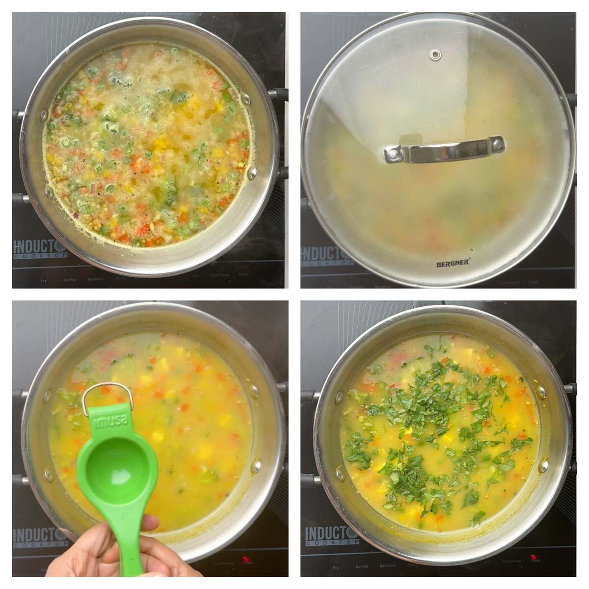 Step to add lemon juice and coriander leaves for oatmeal soup collage