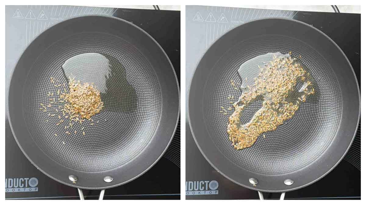 Step to saute cumin seeds collage