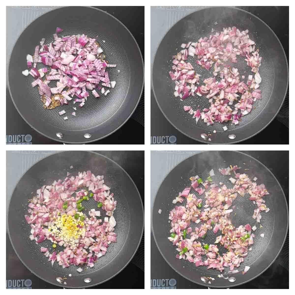 Step to saute onions and ginger garlic collage