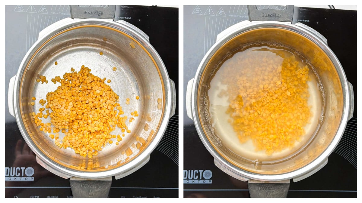 Step to cook the toor dal in the pressure cooker collage.