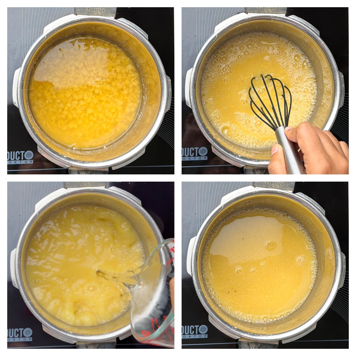 Step to whisk the dal after pressure cooking using a whisker collage