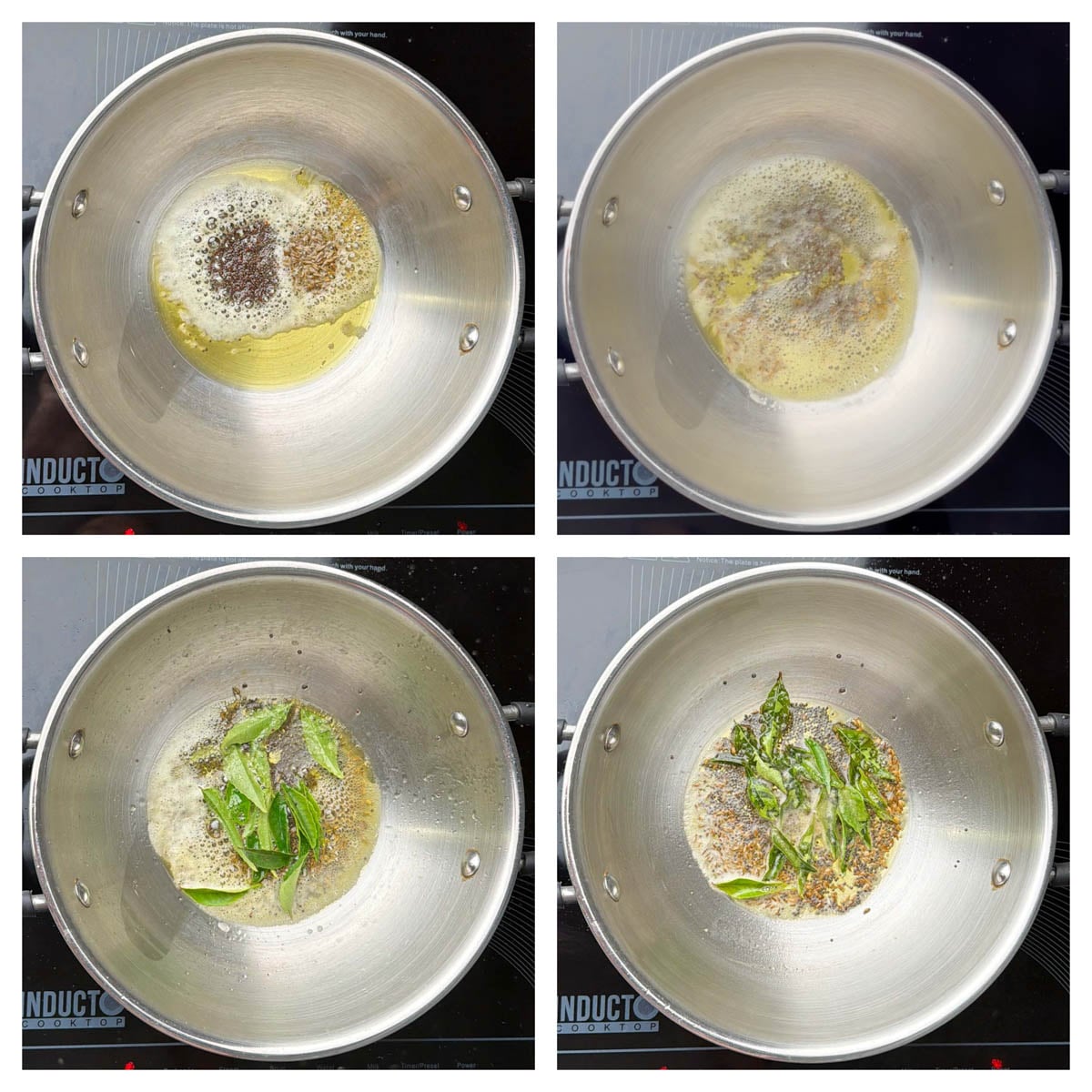 Step to prepare the tempering for tomato saaru in a steel kadai collage