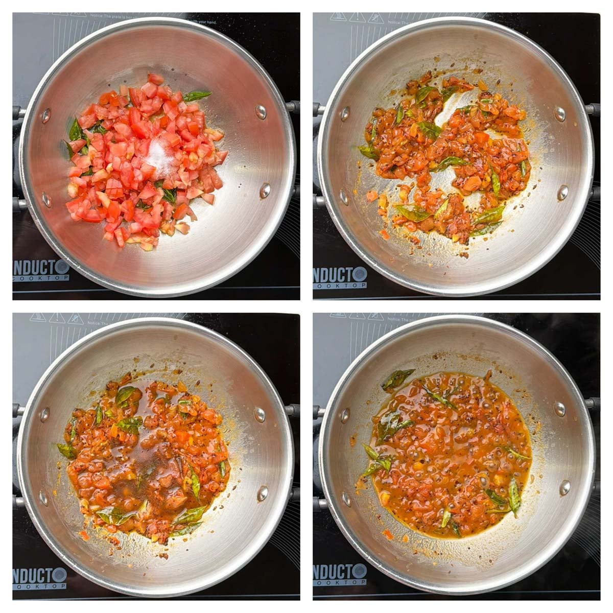 Step to cook the tomatoes with salt collage
