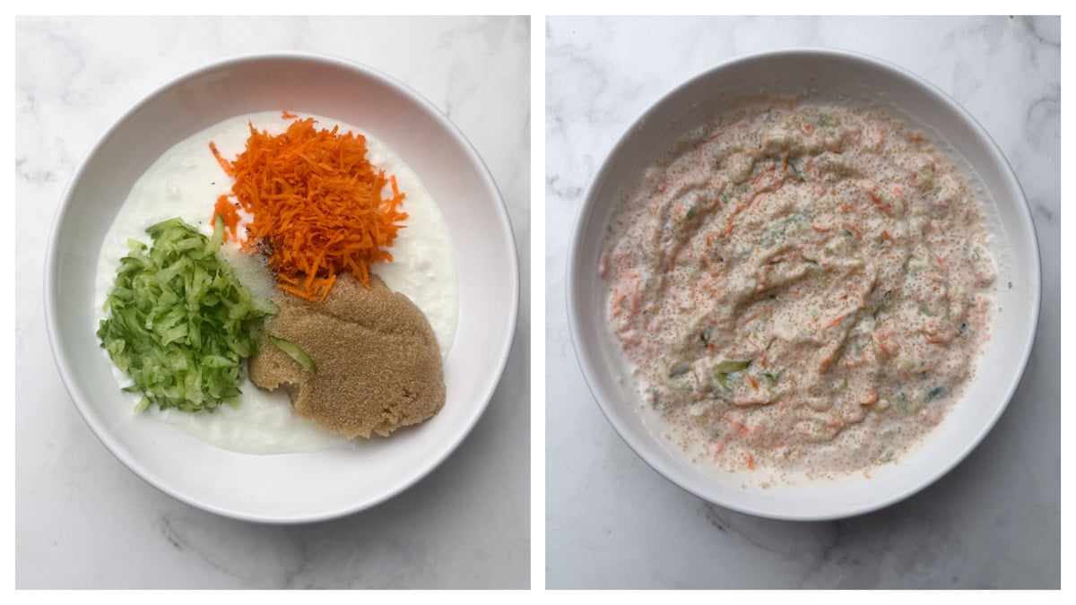 Step to add curd, veggies, cooked amaranth to the bowl and mix everything collage